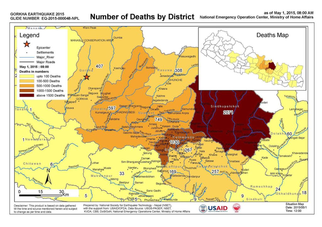 Darstellung von Todesfällen in Nepal - Erdbeben vom 25. April 2015